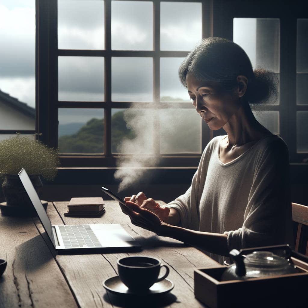 Practicing mindful digital habits at desk.